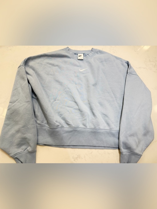 Nike Tops - Nike Light Blue Cropped Crew Sweatshirt with White Swoosh